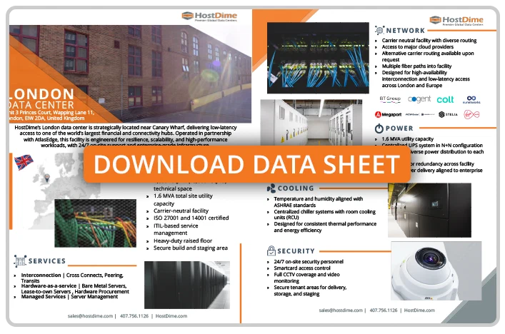 Preview of the HostDime London data centre sheet
